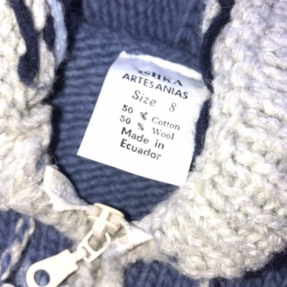 ISHKA ARTISANS 50/50 cotton/wool zip sweater/kids 8/soooo cute! - Picture 3 of 4